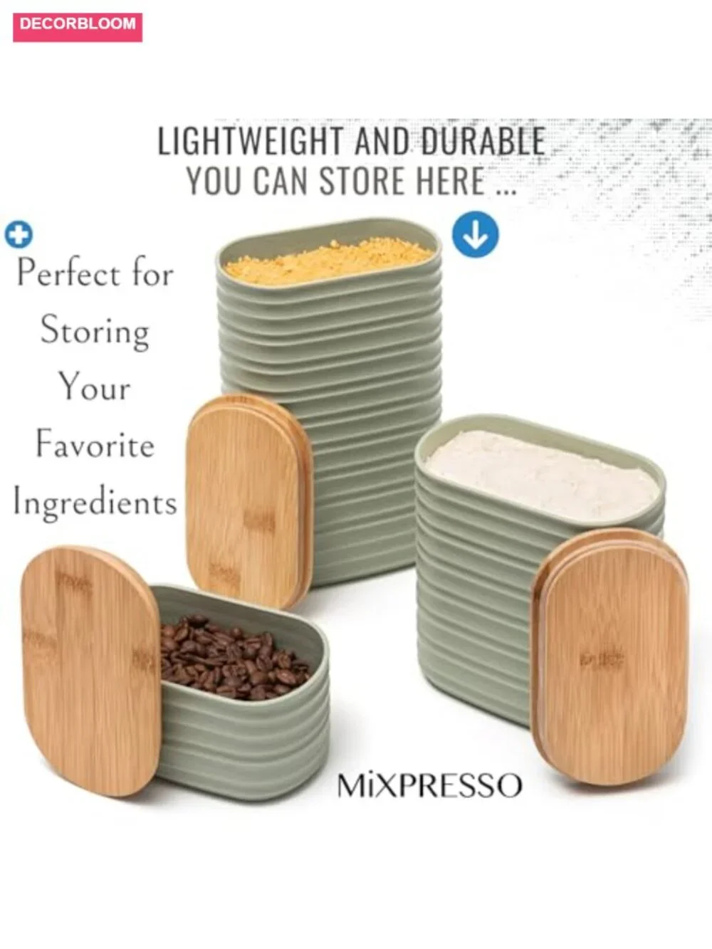 3-Piece Airtight Plastic Food Storage Canister Set with Bamboo Lids